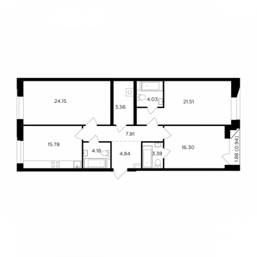 3-комнатная, 108.48 м²