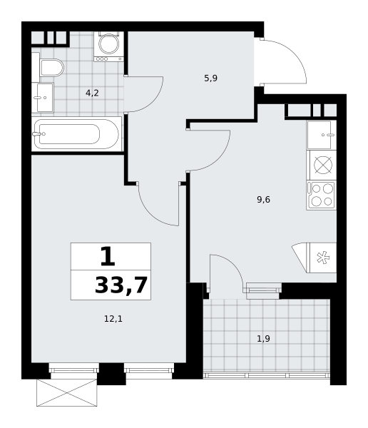 1-комнатная квартира №23К-18.1.3-304, 33,7 м² за 10,16 млн руб. в ЖК «Скандинавия» - планировка