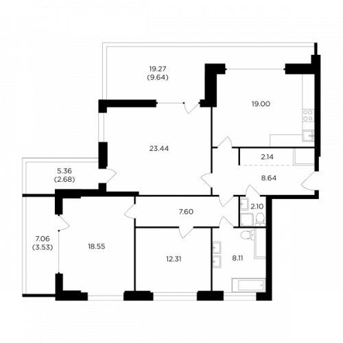 3-комнатная, 117.74 м²
