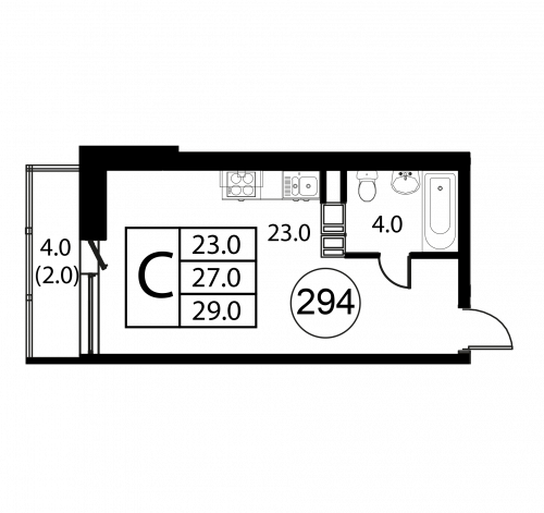 Студия, 29 м²