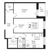 2-комнатная квартира 55,51 м²