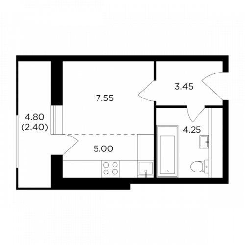 Студия, 22.65 м²