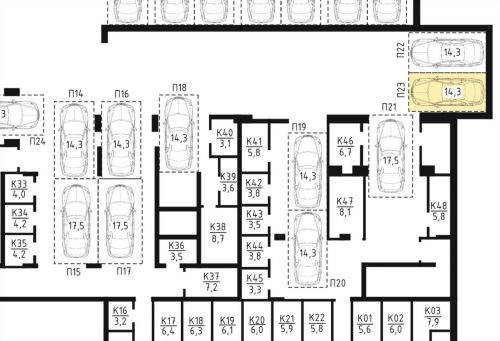 Машиноместа, 14.3 м²