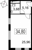 1-комнатная квартира 34,8 м²