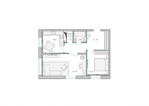 2-комнатная, квартира, 81.4 м²