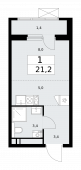 1-комнатная квартира 21,2 м²