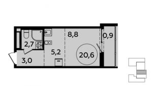 1-комнатная квартира 20,6 м²