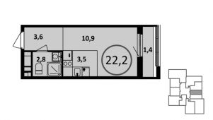 1-комнатная квартира 22,2 м²