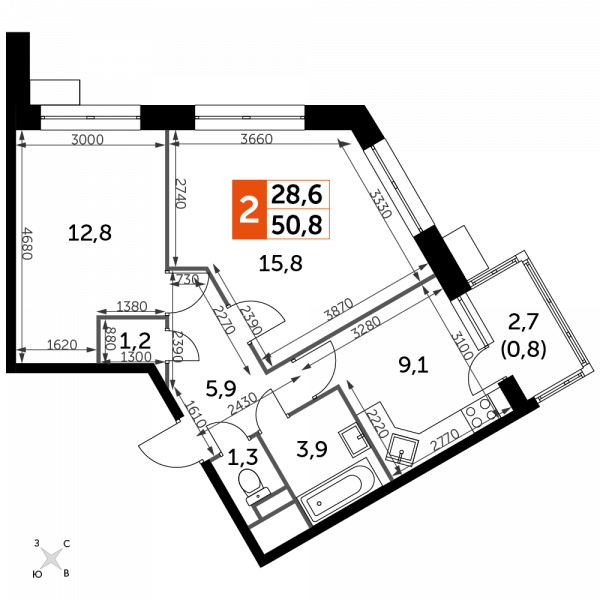 2 комнаты до 50.8