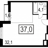 1-комнатная квартира 37 м²