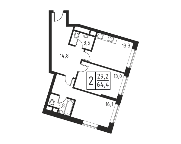 2 комнаты до 64.5