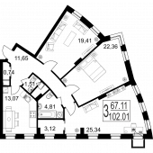 3-комнатная квартира 102,01 м²