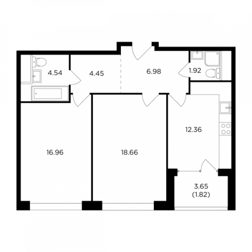 2-комнатная, 67.69 м²