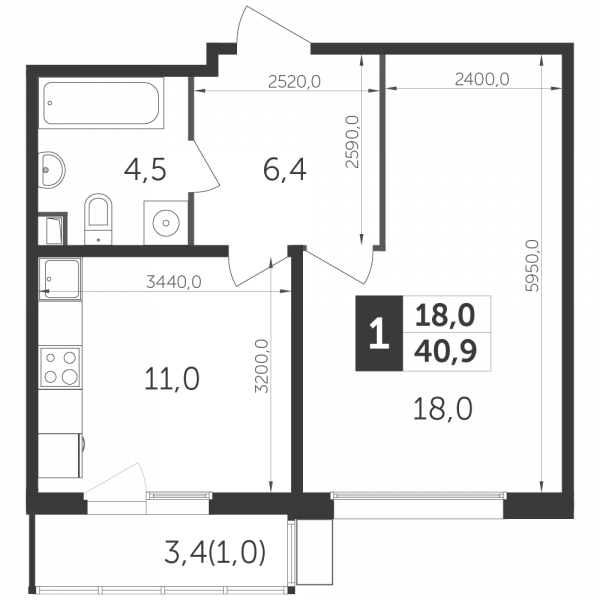 1 комната до 40.9