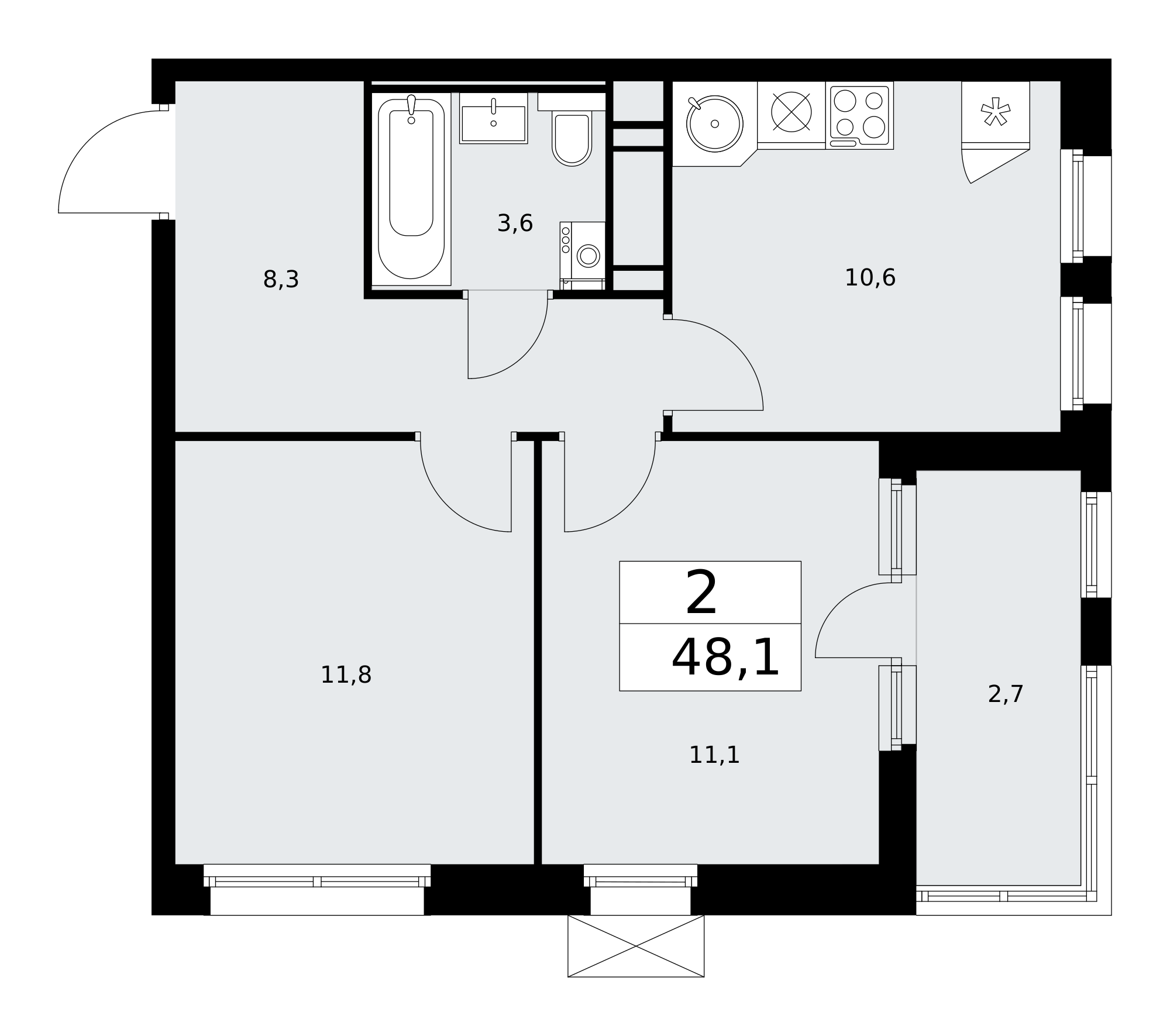 2-комнатная квартира №24К-25.2-298, 48,1 м² за 15,78 млн руб. в ЖК «Скандинавия» - планировка