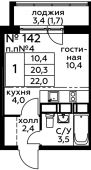 1-комнатная квартира 22 м²