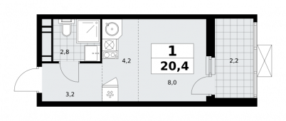 1-комнатная квартира 20,4 м²