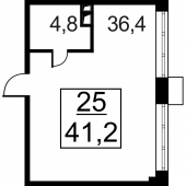 1-комнатная квартира 41.2 м²