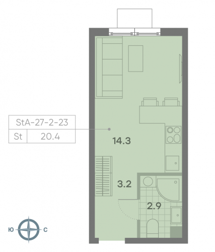 Студия, 20.4 м²