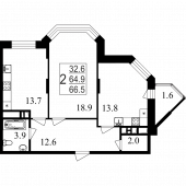 2-комнатная квартира 66,5 м²