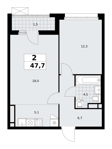 2 комнаты до 47.7