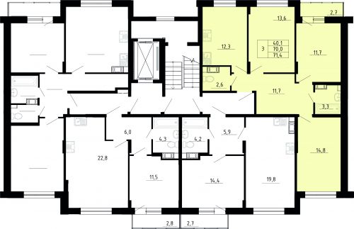 3-комнатная, квартира, 70 м²