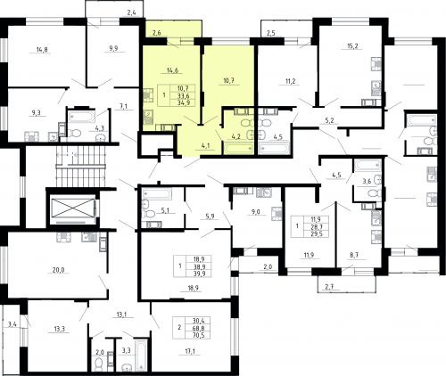 1-комнатная, квартира, 33.6 м²