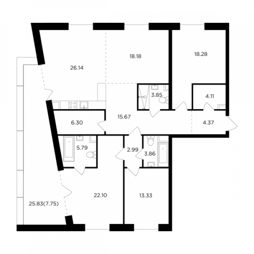 Многокомнатная, 152.72 м²
