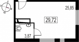 1-комнатная квартира 29,72 м²