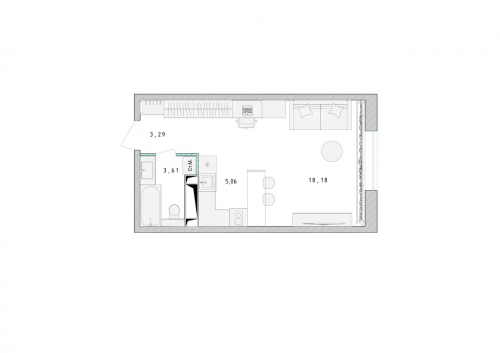 Студия, 30.2 м²