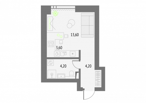 Студия, 26.2 м²