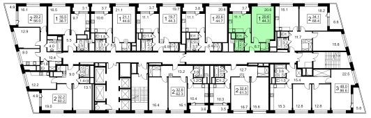 1-комнатная квартира 45,4 м²