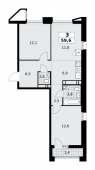 3-комнатная квартира 59,6 м²
