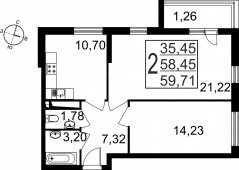 2-комнатная квартира 59,71 м²