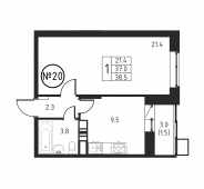 1-комнатная квартира 38,5 м²
