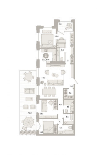 3-комнатная, квартира, 174.27 м²