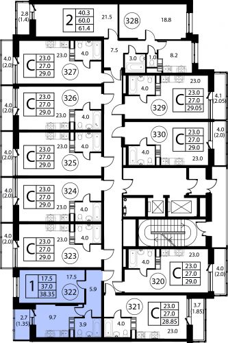 1-комнатная, квартира, 38.35 м²