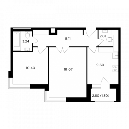 2-комнатная, 50.73 м²