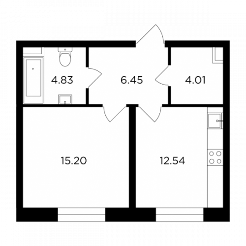 1-комнатная, 43.03 м²