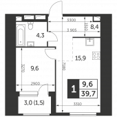 1-комнатная квартира 39,7 м²