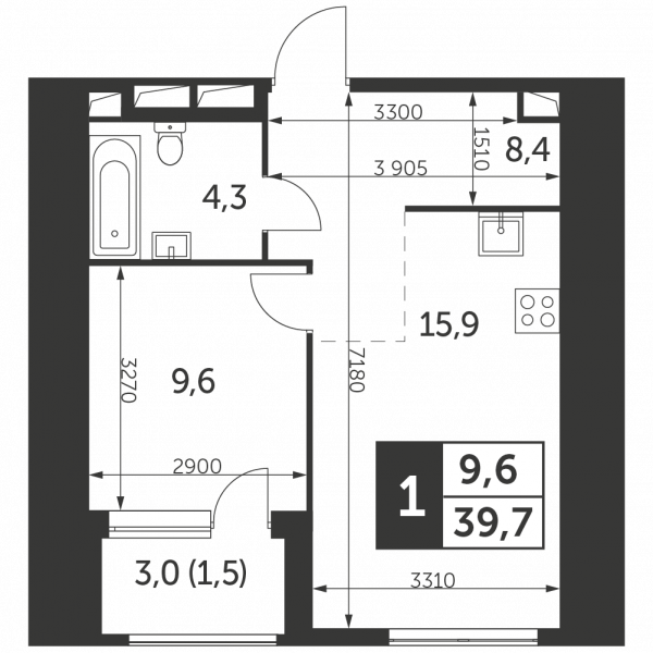 1 комната до 39.7