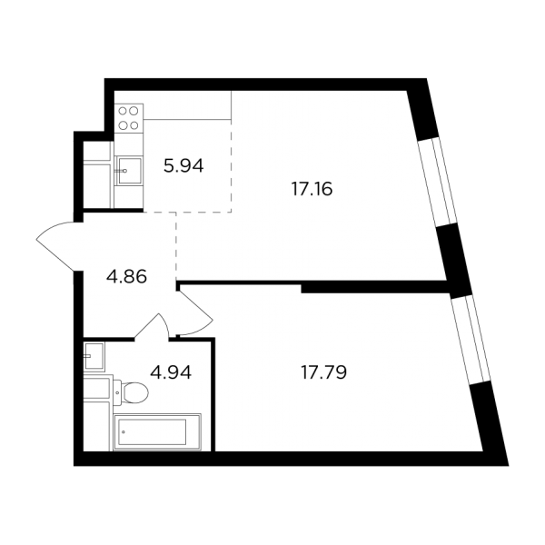 2-комнатная квартира №1118, 50,7 м² за 20,33 млн руб. в ЖК «КутузовGRAD II» - планировка