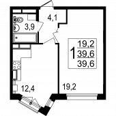 1-комнатная квартира 39,6 м²