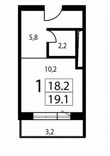 Студия, 18.2 м²