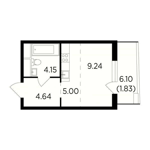 Квартира-студия №329, 24,9 м² за 8,31 млн руб. в ЖК «Одинград»: кварталы «Лесной» и «Центральный» - планировка