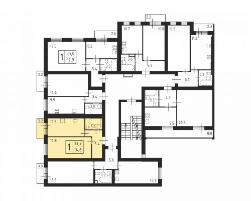1-комнатная, квартира, 33.7 м²