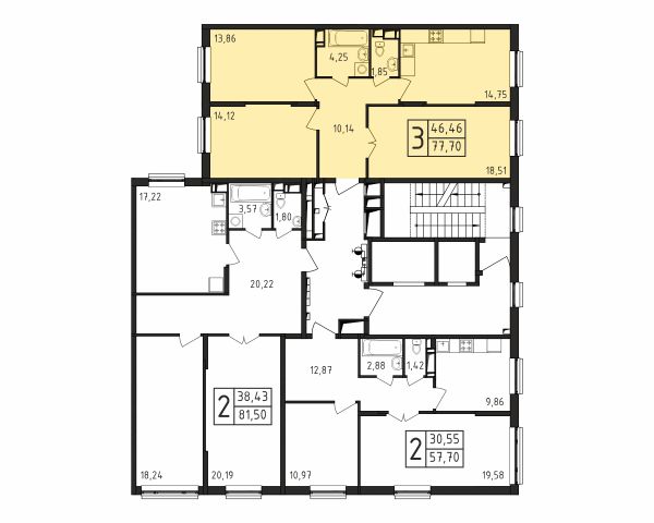 3 комнаты до 77.7