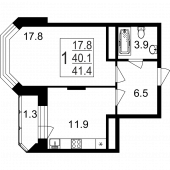 1-комнатная квартира 41,4 м²