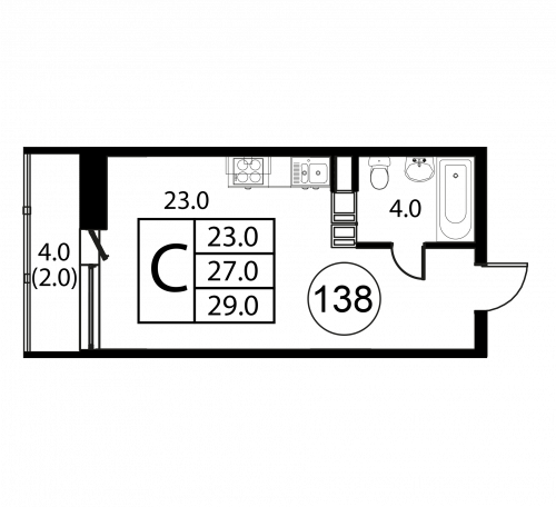 Студия, 29 м²