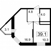 1-комнатная квартира 36 м²